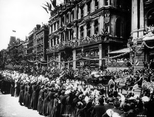 Dronning Victorias buss kjører gjennom Cheapside under hennes diamantjubileumsprosesjon, 1897